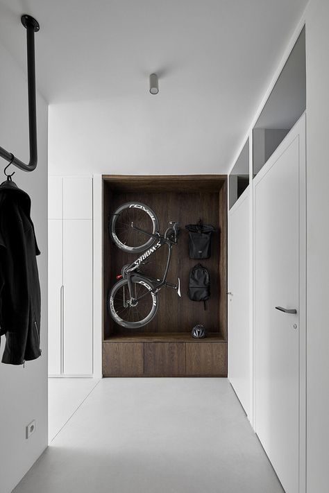 Bike Room Design, Bike Storage Apartment, Indoor Bike Storage, Bicycle Room, Gear Room, Bike Room, Bicycle Storage, Prague Czech, Bike Storage