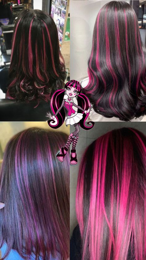 Draculaura hair Draculaura Sleepover, Draculaura Highlights, Draculara Hair Dye, Draculaura Hair Dye, Draculaura Banner, Draculaura Hairstyle, New Draculaura, Draculaura Inspired Hair, Dracula Hair