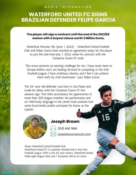 Sports Press Release Template Visme Press Release Example, Event Announcement, Press Release Template, Press Ad, Steven Williams, Book Press, Agenda Template, Birthday Flyer, Writing About Yourself