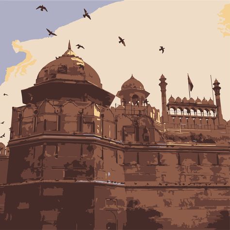 Red Fort Illustration, Fort Illustration, Red Fort, Architecture Graphics, Taj Mahal, Fort, Architecture, Red, Quick Saves