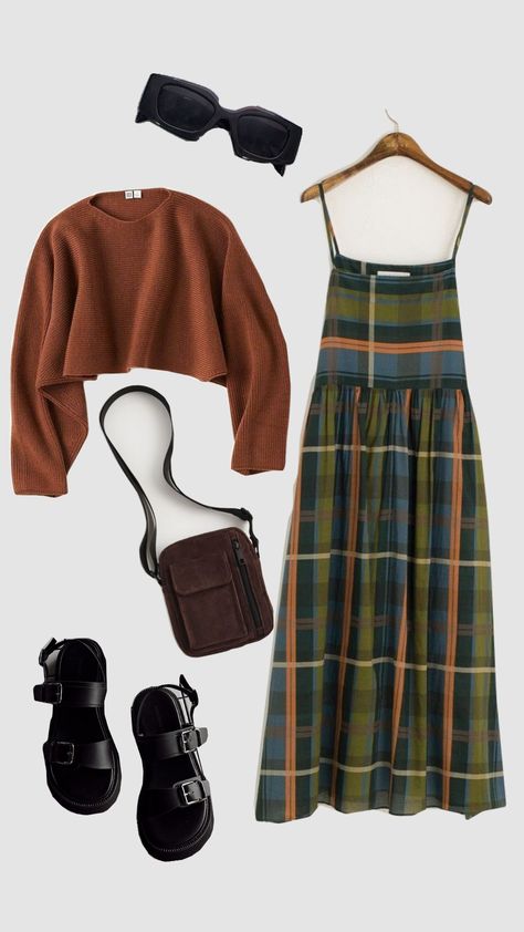 Autumnal outfit for a casual trip to the garden centre #outfit #fallaesthetic #fall Garden Centre Outfit, Clare V Outfit, Forager Aesthetic Outfits, Outfit Ideas Cottagecore Grunge, Fairy Fall Outfits, Garden Outfit Aesthetic, Ghiblicore Outfits, Fall Cottagecore Outfits, Sawako Style