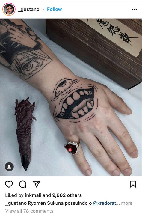 Sukuna Hand Tattoo, Hand Palm Tattoos, Tattoo Mini, Arrow Tattoo Design, Palm Tattoos, Hand Palm, Anime Tattoo, Arrow Tattoo, Hand Tattoos For Guys