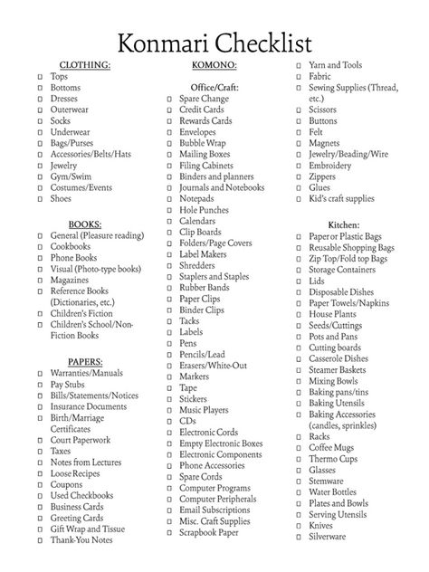 Konmari checklist. Simplicity living. Doing more with less. Marie Kondo. Minimalist House List, Konmari Aesthetic, Konmari Wardrobe, Marie Kondo Method, Marie Kondo Aesthetic, Marie Kondo Clothes, Marie Kondo List, Marie Kondo Checklist, Minimalist List Of Essentials