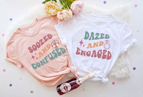 Dazed And Engaged Bachelorette, Custom Bachelorette Shirts, Disco Bachelorette, Custom Bachelorette, Bachelorette Shirts, Change Of Address, Matching Shirts, Hen, Bachelorette Party