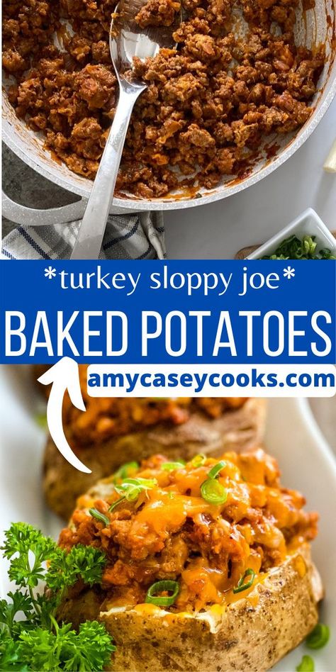 Ground Turkey Stuffed Potatoes, Ground Chicken Baked Potatoes, Ground Turkey Baked Potato, Sloppy Joe Baked Potato, Chili Stuffed Baked Potatoes, Food Recipes For A Crowd, Dinner Ideas Steak, Fluffy Baked Potatoes, Ground Turkey Sloppy Joes