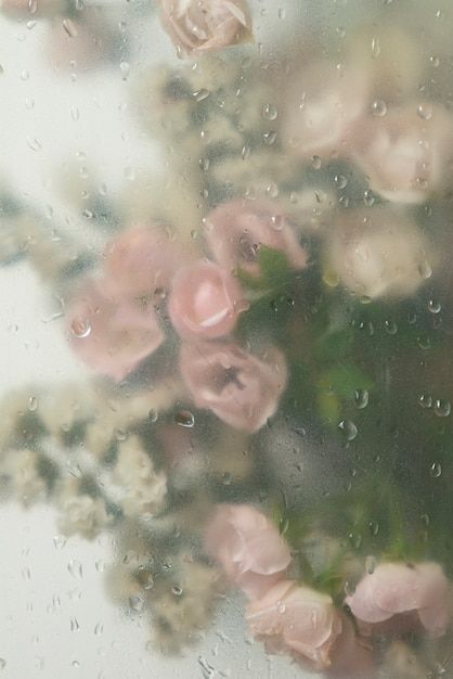 Blurry Mist Flowers Wallpaper, Flowers Behind Glass Wallpaper Hd, Blurry Flower Wallpaper, Dreamy Flowers Aesthetic, Rainy Flowers Aesthetic, Rainy Window Flowers Wallpaper, Flower Glass Wallpaper, Condensation Aesthetic, Frosted Glass Flower Wallpaper