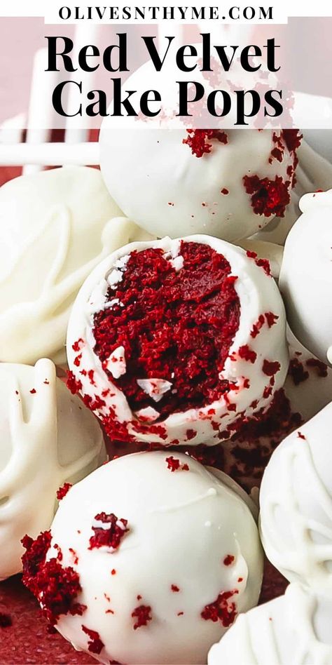 Red velvet cake pops are easy, decadent and delicious red velvet truffles made from cake mix, cream cheese frosting and white candy melts. Cake Pops Red Velvet, Red Velvet Cake Pops Recipe, Valentines Cake Pops, Cake Mix Cream Cheese, Cake Pops Easy, Red Cake Pops, Red Velvet Cake Roll, Red Velvet Truffles, Red Velvet Cake Pops