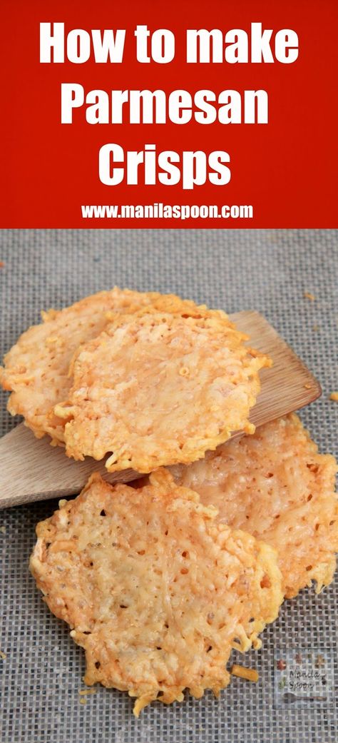 With only 1 ingredient and just a few minutes to make these Parmesan Crisps are the perfect low-carb snacks or crunchy topping for soups and salads! Gluten-free! Parmesan Crisps Recipe, Parmesan Cheese Crisps, Parmesan Chips, Parmesan Crisps, Dried Basil, Cheese Crisps, Dessert Party, Crisp Recipe, Low Carb Snacks