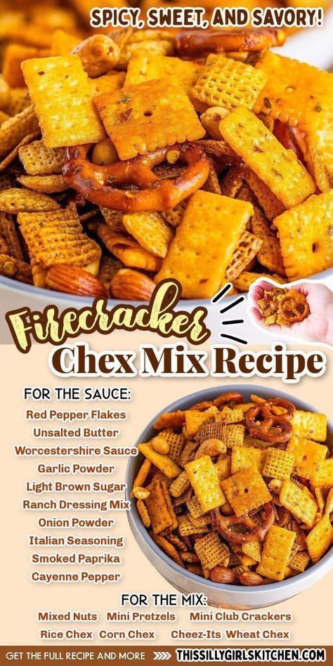 You have to try this homemade Chex Mix from This Silly Girl's Kitchen! It's super tasty, crunchy, zesty, and full of flavor. Eat it by itself or share it with family. Perfect for snacking on the go, like road trips. Wherever you munch on it, this quick snack is delicious and satisfying! This makes the perfect Christmas party snack! Chex Mix Crock Pot, Chex Mix Recipes Spicy, Spicy Chex Mix, Party Mix Snacks, Homemade Chex Mix, Chex Mix Recipes, Snack Mix Recipes, Party Snack, Crunchy Snack