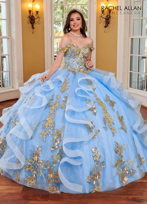 3D Floral Ruffled Quinceanera Dress by Rachel Allan RQ2165 – ABC Fashion Mexican Quinceanera Dresses, Quinceanera Collection, Quinceanera Dresses Gold, Dream Wedding Reception, Mary's Bridal, Debutante Ball, Embroidery 3d, Dresses Quinceanera, Rachel Allan