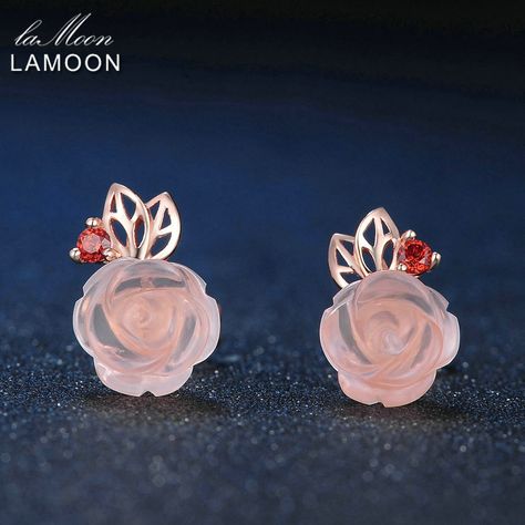 >> Click to Buy << LAMOON Fine Romantic Rose Shape Natural Pink Quartz made with 925 Sterling Silver Studs Rose Gold Plated Stud Earrings For Women #Affiliate Rose Quartz Jewelry, Rose Quartz Earrings, Rose Quartz Necklace, Silver Jewellery Sets, Laura Geller, Quartz Jewelry, Rose Quartz Gemstone, Crystal Stud Earrings, 925 Silver Jewelry