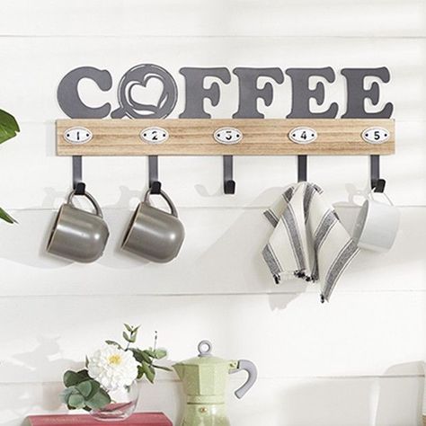 Coffee Wall Hook Sign https://shrsl.com/2rwo2 #affiliate Coffee Mug Hooks, Mug Hooks, Wall Art Bedroom Paint, Wall Art Above Couch, Kitchen Antique, Coffee Station Kitchen, Wall Hook Rack, Wall Art Above Bed, Coffee Wall