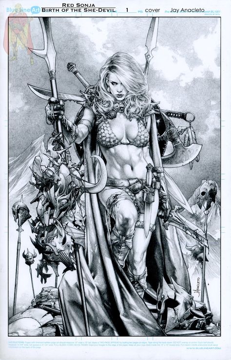 Red Sonja: Birth of the She-Devil 1 cover by Jay Anacleto Comic Art Jay Anacleto, Black And White Comics, Red Sonja, Selling Artwork, Black And White Illustration, Comic Book Artists, Fantasy Illustration, Comic Book Characters, Comic Heroes