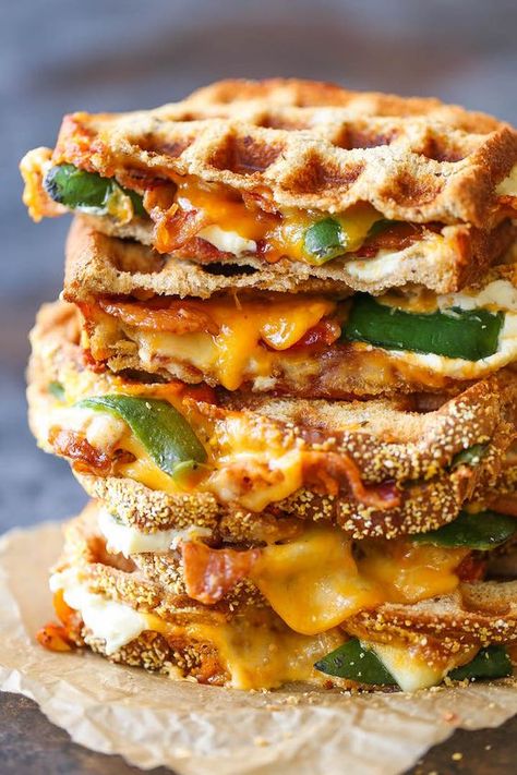 Waffle Maker Ideas, Popper Grilled Cheese, Grilled Cheese Waffles, Waffle Sandwiches, Jalapeno Popper Grilled Cheese, Waffle Iron Recipes, Waffle Maker Recipes, Jalapeno Popper, Iron Recipes