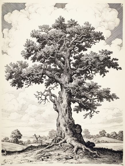 Albrecht Dürer Drawing, Angel Oak Tree Tattoo, Great Oak Tree, White Oak Tree Tattoo, Oak Tattoo Tree, Ancient Tree Drawing, Tattoo Oak Tree, Oak Tree Tattoo Men, Old Tree Illustration