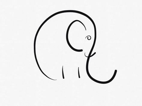 Elephant Line Drawing Simple, Elephant Sketch Simple, One Line Art Animals, Doodle Elephant, Elephant Line Drawing, Easy Elephant Drawing, Elephant Doodle, Elephant Sketch, Simple Line Drawings