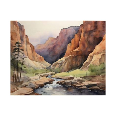 Pine Creek Gorge Watercolor, Pennsylvania Grand Canyon Landscape Painting Nature Artistic Wall Art Artwork  * Title: Pine Creek Gorge - Watercolor #1 * Printed from an original digital watercolor painting * Several sizes to choose from * Materials: high-quality matte paper * Shipping: high-quality protective packaging with tracking number * Sold unframed - framing required * Colors: Orange, brown, green ♥ To see more of my art prints, please visit my shop: https://www.RaindropHouse.Etsy.com 🎨 ART PRINT DESCRIPTION: Immerse yourself in the breathtaking beauty of Pine Creek Gorge with this stunning watercolor painting of Pennsylvania's Grand Canyon. With its vibrant hues capturing the lush greenery and majestic cliffs, it brings the serene charm of nature right into your home. Did you know Canyon Landscape, Paint Software, Painting Nature, Colors Orange, Graphic Design Software, Digital Watercolor, Protective Packaging, Gifts For Nature Lovers, Orange Brown