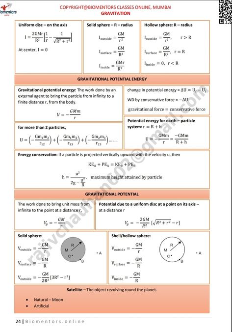 Gravitation Formula Sheet Class 11, Gravitation Notes Class 11, Gravitation Notes, Gravitational Potential Energy, Neet Notes, Physics Lessons, Basic Physics, Physics Formulas, Study Stuff