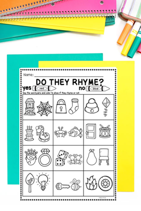 Fun & engaging Rhyming Worksheets and Activities perfect for Kindergarten & 1st Grade! Build phonemic awareness while kids learn to identify rhyming words through interactive worksheets, sort and games. Ideal for small groups, centers, independent practice, or homework. Perfect for back-to-school literacy centers! #rhyming #phonemicawareness #kindergarten #firstgrade #literacycenters #TPT Rhyming Activities Preschool, Kindergarten Rhyming, Teach Rhyming, Literacy Groups, Rhyming Worksheet, Rhyming Games, Rhyming Activities, Rainbow Room, Rhyming Words