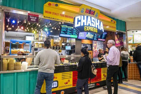 Chaska Express - blogTO - Toronto Indian Fast Food Restaurant Design, Chaat Shop Interior, Desi Dhaba Design Ideas, Indian Street Food Restaurant Design, Indian Food Truck Design, Street Food Stall Design, Indian Food Truck, Lunch Plan, Indian Truck