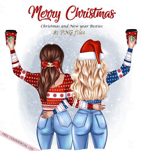 Christmas Wallpaper Friends, Christmas Bff Wallpaper, Christmas Wallpaper For Best Friends, Merry Christmas Best Friend, Bestie Christmas, Merry Christmas Bestie, Best Friends Clipart, Christmas Friends, Family Clipart