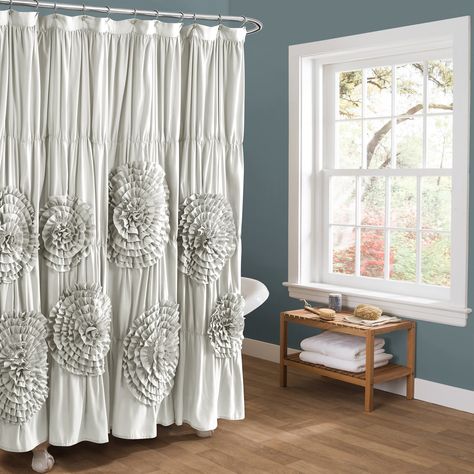 Arrives Fri, Sep 24 Buy Lush Decor Serena Textured Polyester Shower Curtain, 72x72, Light Gray, Single at Walmart.com Shabby Chic Shower, Shabby Chic Shower Curtain, Luxury Shower Curtain, Ruffle Shower Curtains, Vintage Bathroom Decor, Flower Shower Curtain, Double Shower, Bathroom Farmhouse Style, Lush Decor