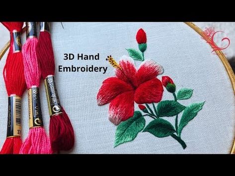 (200) Secrets to Stunning 3D Hibiscus Embroidery | Step-by-Step Detailed Tutorial For Beginners - YouTube 3d Hand Embroidery, Hibiscus Embroidery, 3d Hand, Tropical Flower, Flower Embroidery Designs, Flower Embroidery, Embroidery Floss, Tropical Flowers, Embroidery Flowers