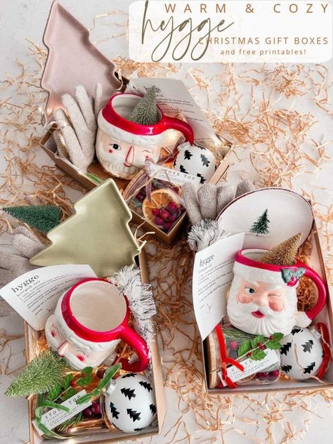 Hobby Lobby Gift Basket, Cozy Christmas Gift Box Ideas, Christmas Kits Gift, Boxed Christmas Gifts, Hobby Lobby Gift Basket Ideas, Neighbour Christmas Gifts, Diy Hygge Gift, Diy Christmas Hamper Ideas, Hygge Gift Box Ideas