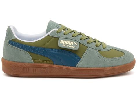 Men's Puma Palermo Tropic Sneakers in Olive Green/Eucalyptus/Ocean Tropic Puma Palermo, Green Eucalyptus, Sneakers Puma, Puma Sneakers, Hot Sneakers, Sneaker Brands, Adidas Yeezy, Jordan Retro, Palermo