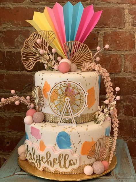 Coachella Cake, Ferris Wheel Cake, Wheel Cake, Pool Party, Ferris Wheel, 4 H, First Birthdays, Cake Decorating, Birthday Cake