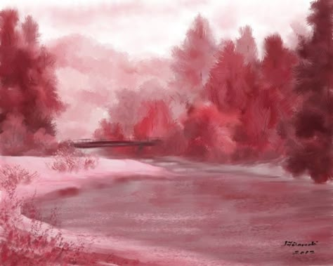 monochromatic pink painting Pink Monochromatic Painting, Monochromatic Painting Ideas Monochrome, Monochromatic Painting Ideas, Landscape Painting Techniques, Monochromatic Watercolor, Monochromatic Artwork, Highschool Art, Monochrome Landscape, Atmospheric Perspective