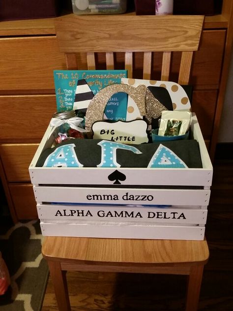 Initiation basket I made for my little! -alpha gamma delta Initiation Basket, Alpha Gamma Delta Canvas Paintings, Sorority Canvas Alpha Gamma Delta, Alpha Gamma Delta Bid Day, Alpha Gamma Delta Jewelry, Alpha Gamma Delta Shirts, Big/little Baskets, Kappa Kappa Psi, Big Little Basket