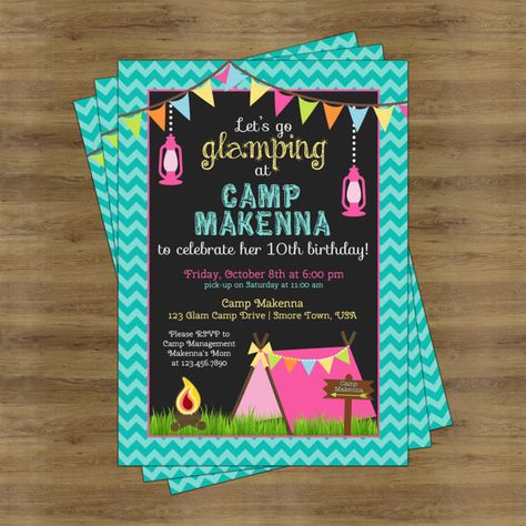 Glamping Party Invitation Camping Birthday by SophisticatedSwan Glamping Invitation, Camping Birthday Party Invitations, Camping Party Invitations, Camping Birthday Invitations, Glamping Birthday Party, Camp Birthday, Camping Invitations, Luau Birthday Invitations, Glamping Birthday