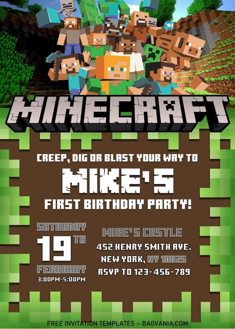 Download Minecraft Birthday Invitation Templates - Editable With MS Word #free #freeinvitation2019 #birthday #disney #invitations #invitationtemplates Minecraft Printables Free Templates, Minecraft Birthday Party Invitations, Minecraft Party Invite, Minecraft Birthday Theme, Minecraft Invite, Minecraft Party Invitations Templates, Minecraft Party Invitations Free, Minecraft Invitation Template, Minecraft Invites Birthday Invitations