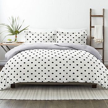 Casual Comfort Painted Polkadot Patterned Reversible Duvet Cover Set, Color: Light Gray - JCPenney California King Duvet Cover, Light Gray Paint, Twin Xl Comforter, King Duvet Cover Sets, Reversible Duvet Covers, Grey Decor, Material Bed, Linen Bedroom, Duvet Cover Pattern