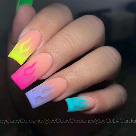 Acrylic Nail Designs Classy, Rave Nails, Rainbow Nails Design, Ombre Acrylic Nails, Blush Nails, Fall Acrylic Nails, Rainbow Nails, Pink Acrylic Nails, Neon Nails