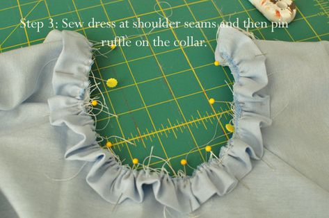 A Ruffled Collar Tutorial How To Make A Ruffle Collar, Ruffle Collar Pattern, Sew Ruffles, Collar Tutorial, Sewing Methods, Diy Ruffle, Christmas Elf Doll, Sewing Collars, Upcycle Sewing