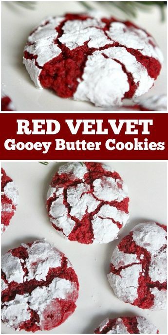 Gooey Butter Cake Cookies, Gooey Butter Cookies Recipe, Cookies Gooey, Trendy Desserts, Cookies With Cake Mix, Summer Cookie Recipes, Festive Cookie Recipes, Red Velvet Cookie Recipe, Butter Cake Cookies