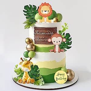 Wild Animal Cake Jungle Theme, Jungle Safari Cake Topper, Jungle Animal Cake Toppers, Jungle Theme Cake Without Fondant, Giraffe Topper, Jungle Beat Birthday Cake, Jungle Theme Cakes, Animal Theme Birthday, Cake Decorating Kits