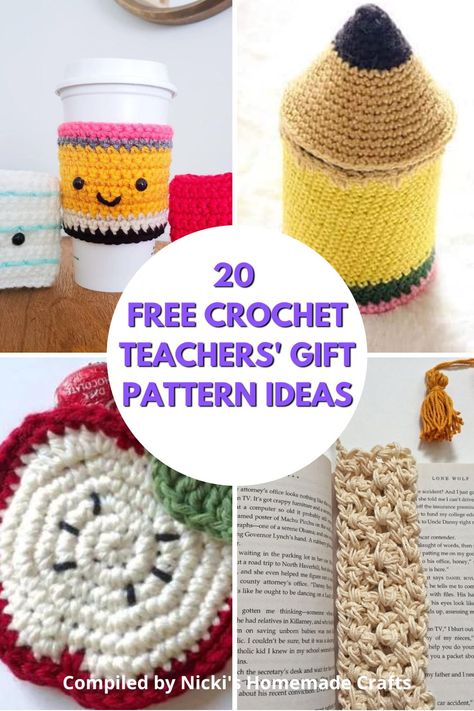 This is a collection of fantastic crochet teachers' gift ideas to say thank you with. Choose from these quick and easy patterns. Small Crochet Gifts For Teachers, Crochet Gifts For Classmates, Knit Teacher Gifts, Crocheted Gifts For Teachers, Thank You Crochet Gift, Easy Crochet Gifts For Teachers, Crochet Teachers Day Gift, Teacher Crochet Gifts Patterns, Crochet For The Classroom