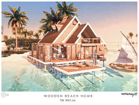 The Sims Resource - Wooden Beach Home No CC Lot Sims 4 Cc Beach House, Sims Room, The Sims 4 Lots, Amazing Buildings, Beach Home, Sims 4 Cc, The Sims Resource, Sims 4 Mods, Sims Resource