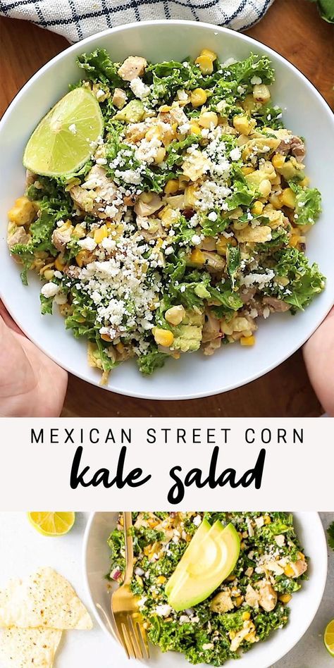 #VegetarianSaladVarieties Corn Kale Salad, Salad With Grilled Chicken, Vegetarian Salad, Easy Grilled Chicken, Chicken Easy, Vegetarian Salads, Mexican Street Corn, Grilled Chicken Salad, Street Corn