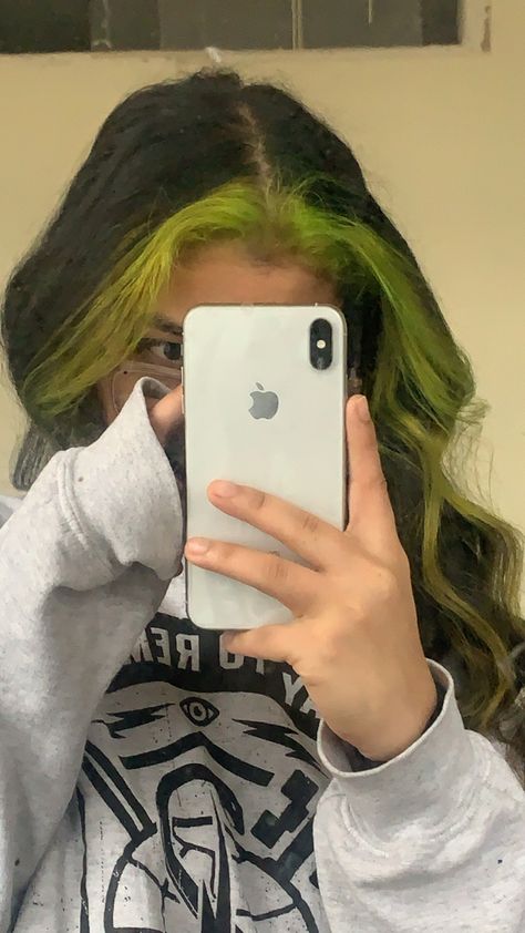 Forest Green Money Piece Hair, Dark Green Money Piece Hair, Aqua Money Piece Hair, Black Hair With Green Money Pieces, Mint Green Money Piece Hair, Green Money Piece, Green Money Peice Hair, Green Money Piece Hair, Purple Money Piece Hair