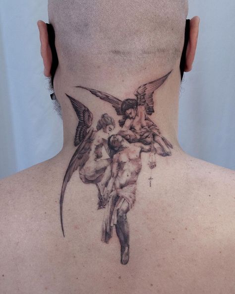 Creation And Destruction Tattoo, Roberto Ferri Tattoo, The Creation Of Man Tattoo, Redemption Tattoo, Lucifer Painting Tattoo, Roberto Ferri Fallen Angel, Classic Tattoo, All Tattoos, Dope Tattoos