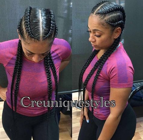 4 Stitch Braids, 6 Stitch Braids, 4 Feed In Braids, Feed In Braids Ponytail, Twist Cornrows, Feed In Braids, Cornrows Braids For Black Women, Two Braid Hairstyles, 2 Braids