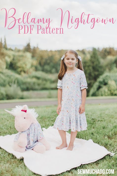 Free Nightgown Pattern For Kids, Girls Nightgown Pattern Free, Girls Nightgown Pattern, Kids Nightgowns, Toddler Nightgown, Child Apron Pattern, Girls Dress Pattern Free, Peasant Dress Patterns, Nightgown Pattern