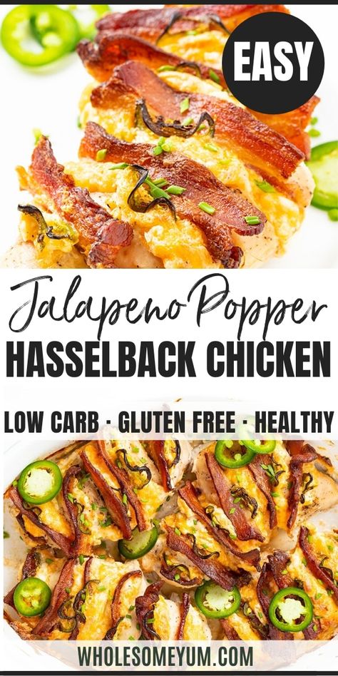 Keto Jalapeno Popper Chicken, Chicken Jalapeno, Keto Jalapeno, Hasselback Chicken, Popper Chicken, Jalapeno Popper Chicken, Wholesome Yum, Jalapeno Chicken, Tasty Meals