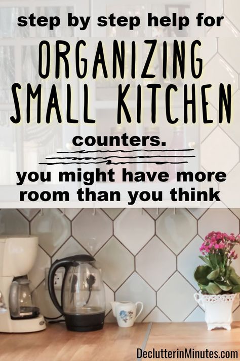 If you're like most people, your small kitchen counters are constantly cluttered and crowded. This makes it hard to cook in your kitchen. But don't worry, there is a solution! These tips will show you how to organize your small kitchen counters so you can have more cooking space. You'll be able to whip up your favorite recipes in no time! #organizecounters #organizesmallkitchen Open Shelves Kitchen Small Space, More Kitchen Counter Space, Decorating Small Kitchen Countertops, Organize Small Kitchen Countertops, More Storage In Small Kitchen, How To Make More Counter Space Kitchen, Above Cabinet Storage Kitchen, Small Kitchen Storage Ideas Organizing Counter Space, Organized Small Kitchen