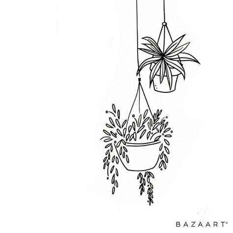 Hanging Plant Drawing Simple, Cool Easy Drawings, Drawing Help, Hanging Plant Wall, Plant Tattoo, Photo Art Frame, Plant Drawing, Bujo Inspiration, Hanging Plant