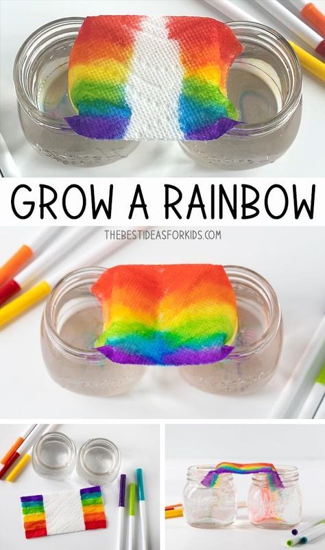 Grow A Rainbow, Rainbow Crafts For Kids, Vetenskapliga Experiment, Oppgaver For Barn, Rainbow Experiment, Science Experiment For Kids, Experiment For Kids, Rainbow Craft, Rainbow Activities